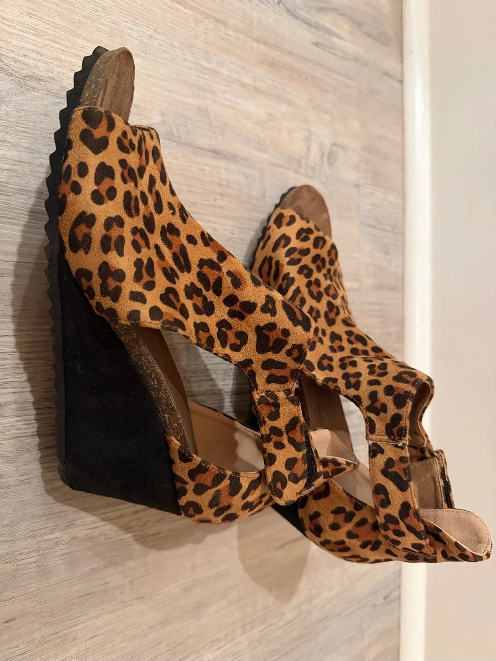 Leopard Print Wedge Sandals - Women's Open Toe Heels